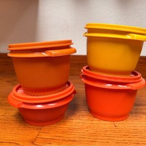 Vintage Tupperware Bright Orange and Yellow Mini Round Containers